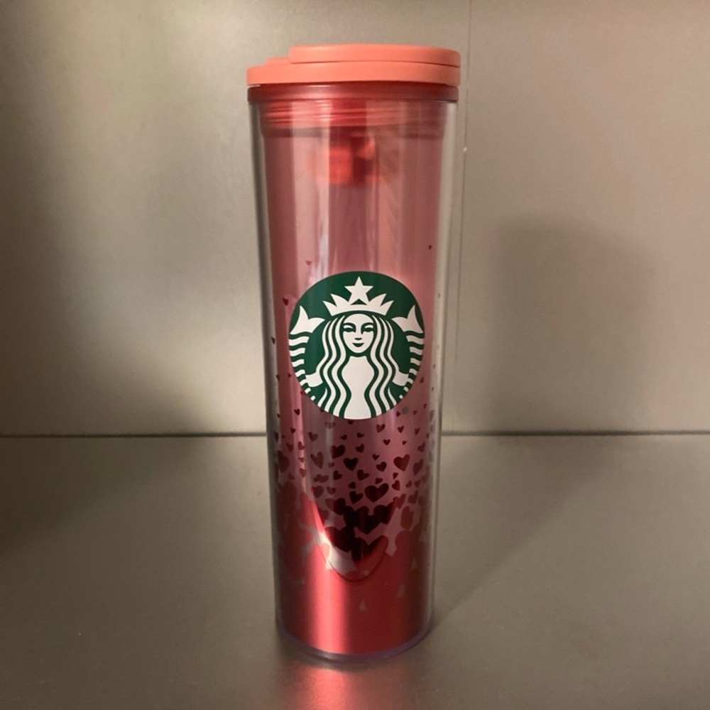 New Starbucks Valentine Red and Pink Heart Cold Tumbler
